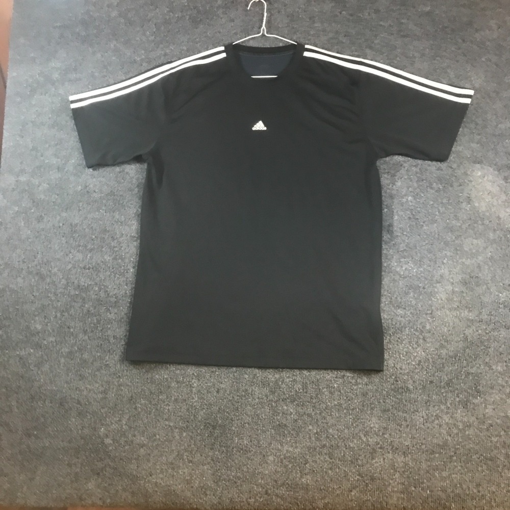 Adidas Climalite T-Shirt Men M Black Three Stripes Logo Gym Training Performance